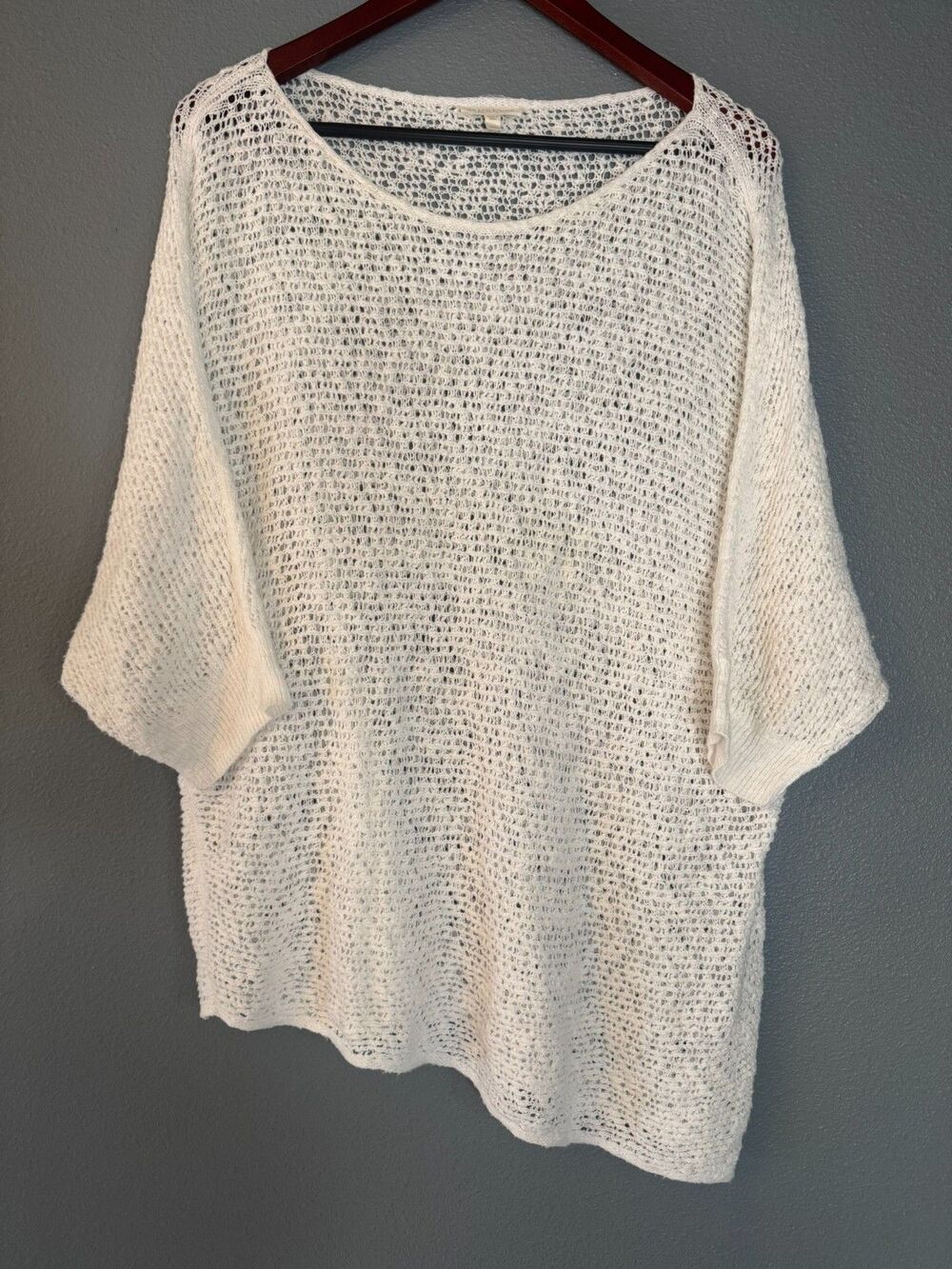 Eileen Fisher XL White Open Knit Dolman Sleeve Oversized Pullover Sweater